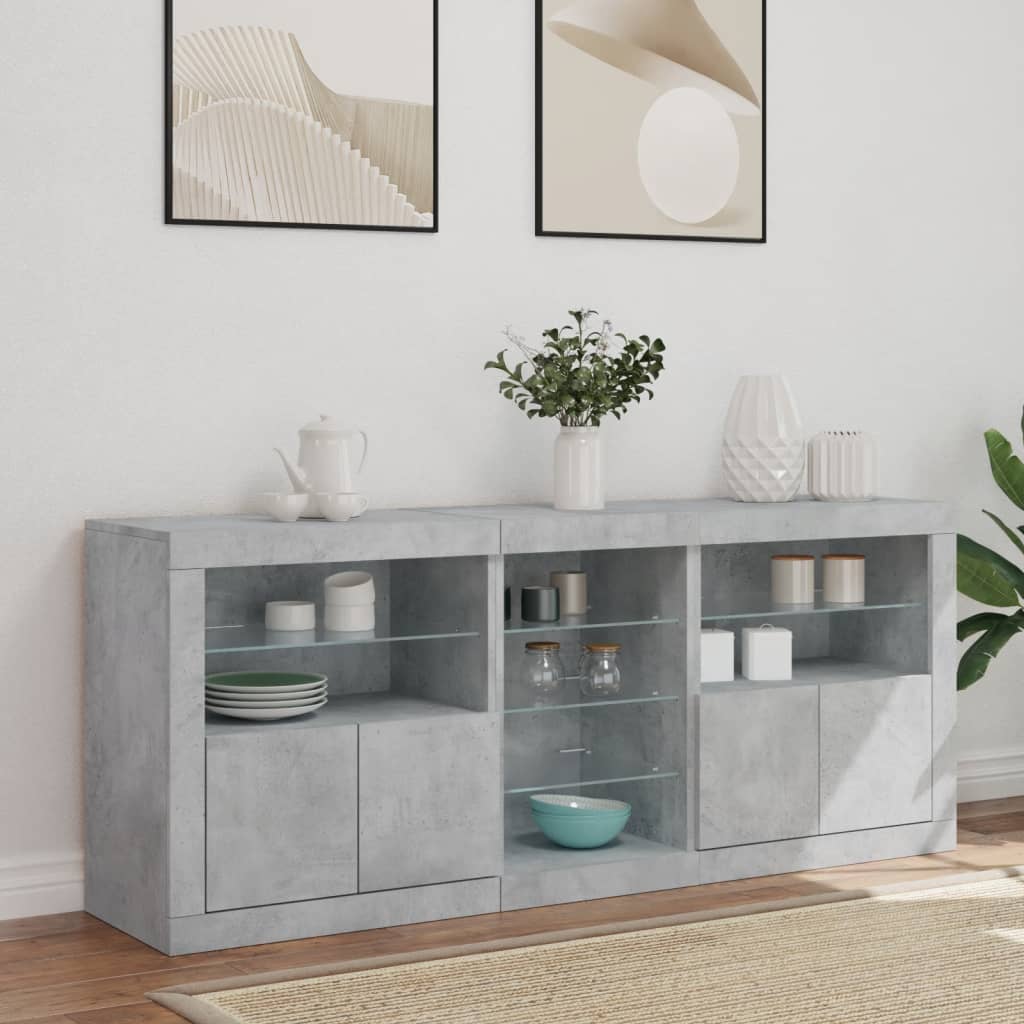 Sideboard with LED Lights Concrete Grey 162 x 37 x 67 cm