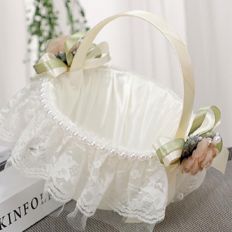 Delicate Wedding Flower Girl Basket with Lace Flowers Roses Ig Popular for Party