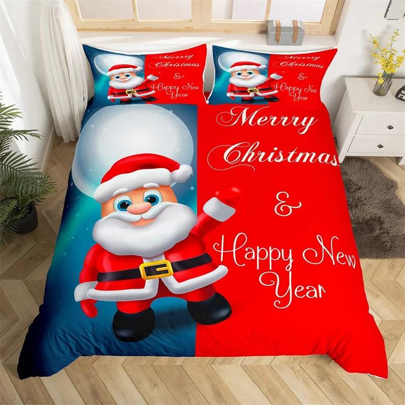 Christmas Duvet Cover Twin/Full/Queen/King Cartoon Santa Claus Bedding Set Xmas Theme Snowflake Comforter Cover for Girls Adults