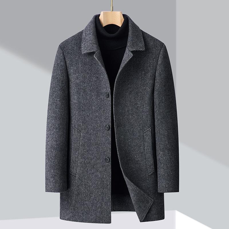 

Зимнее двухстороннее шерстяное пальто для мужчин, средней длины, подкладка из утолщенного утиного пуха, кашемировое пальто большого размера для папы среднего возраста 195