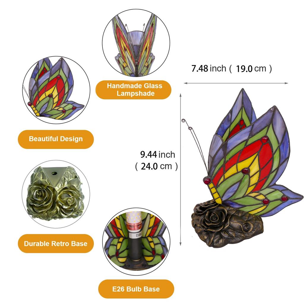 European Creative Stained Glass Butterfly Lamp Animal Bedroom Study DecorationTiffany Style Night Light for Home Room Decor Gift
