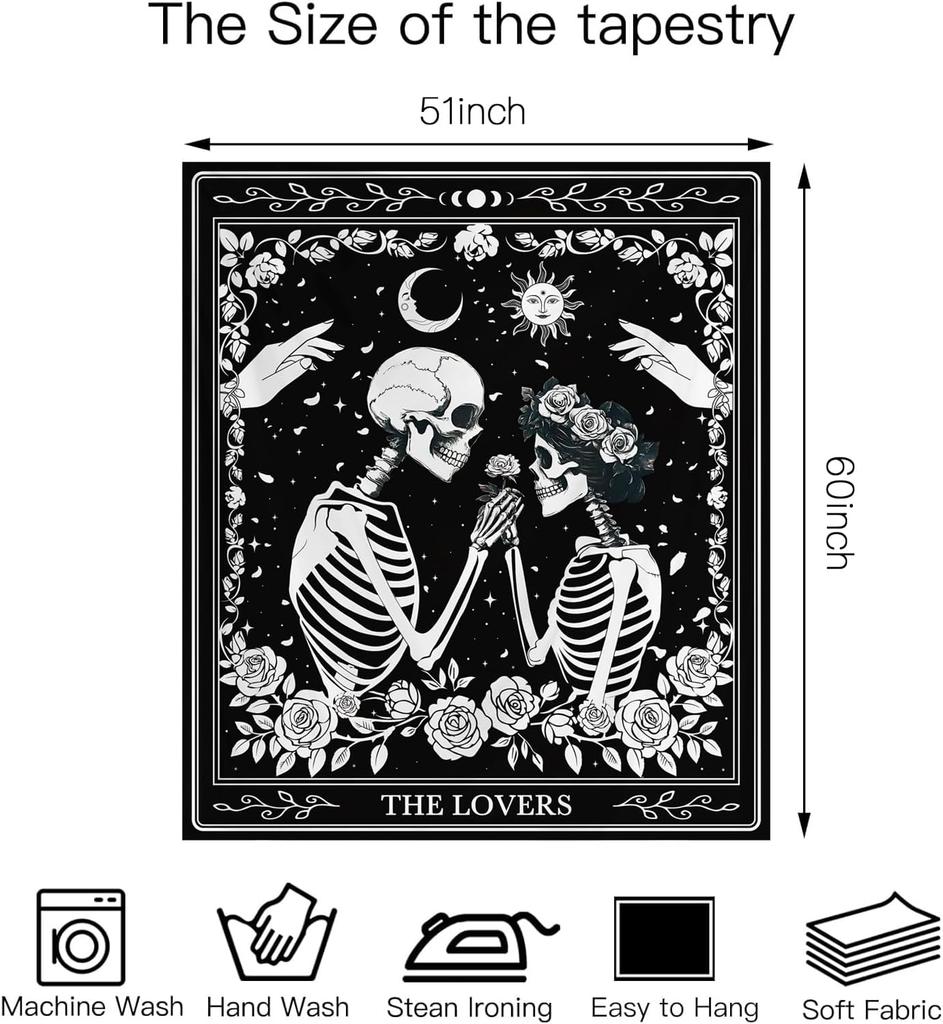 Skeleton Lovers Wall Tapestry Day of the Dead Art Decor Halloween Boho Bedroom Living Room Home Interior Hanging