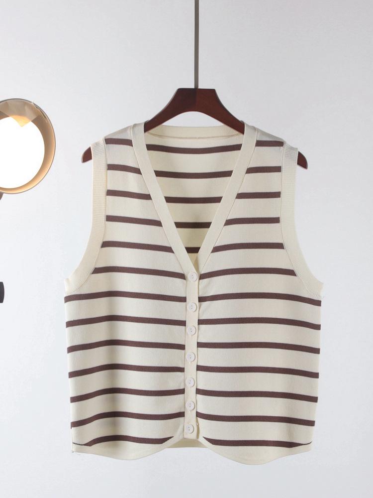 Striped Sleeveless Cardigan for Women - French Chic Autumn 2026 Vest