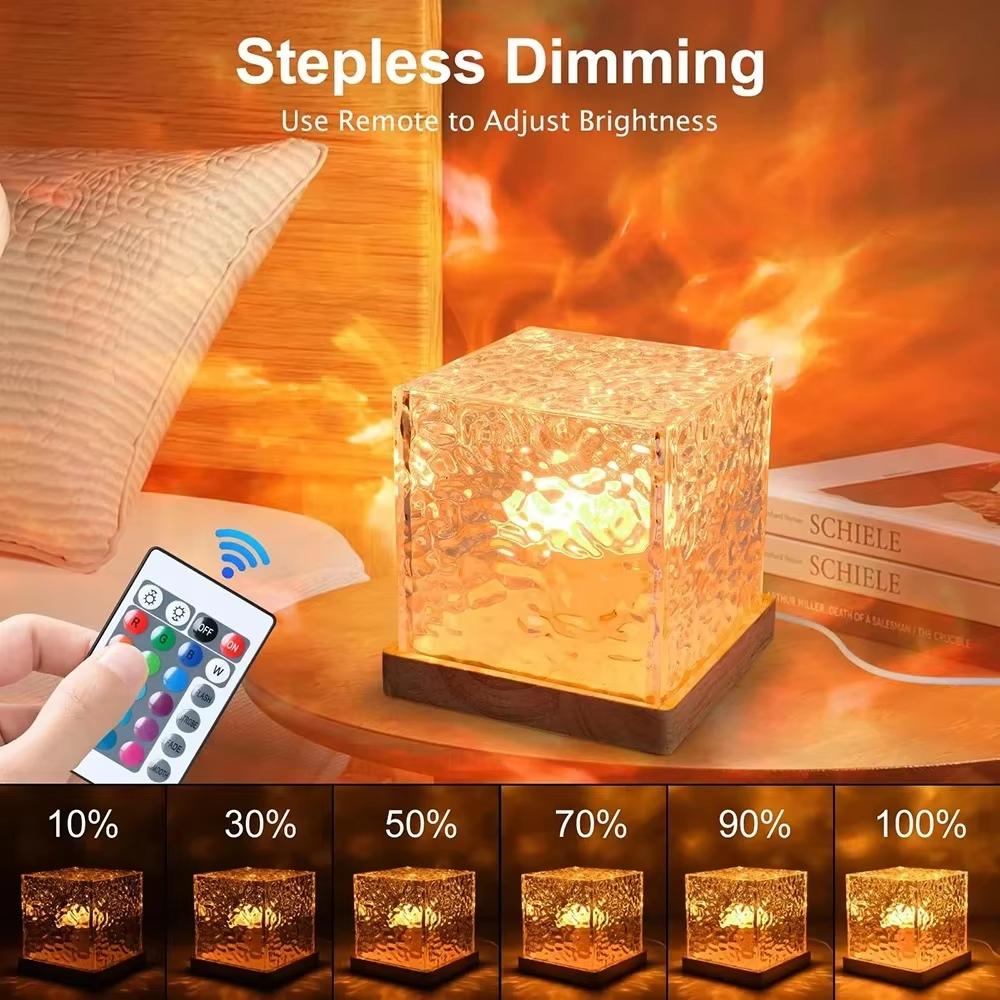 Dynamic Rotating Water Ripple Projector Night Light 3/16 Colors Flame Crystal Lamp for Living Room Study Bedroom Rotating Light