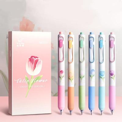 Σετ 6 τεμ. Gel στυλό με λουλούδι τουλίπα Floral 0,5mm Μπίλια Μελάνι Μαύρου Χρώματος για Γράψιμο