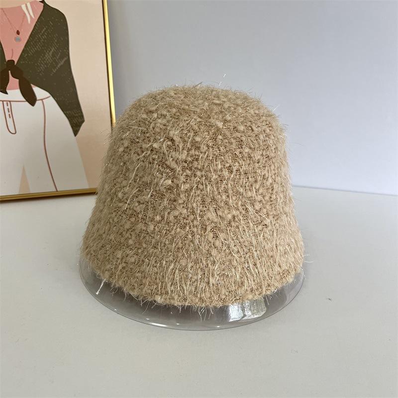 

Осень и зима яркая шелковая павлинья пряжа вязаная шляпа-ведро универсальная шляпа-тазик дышащая теплая шляпа-ведро M（56-58cm） хаки