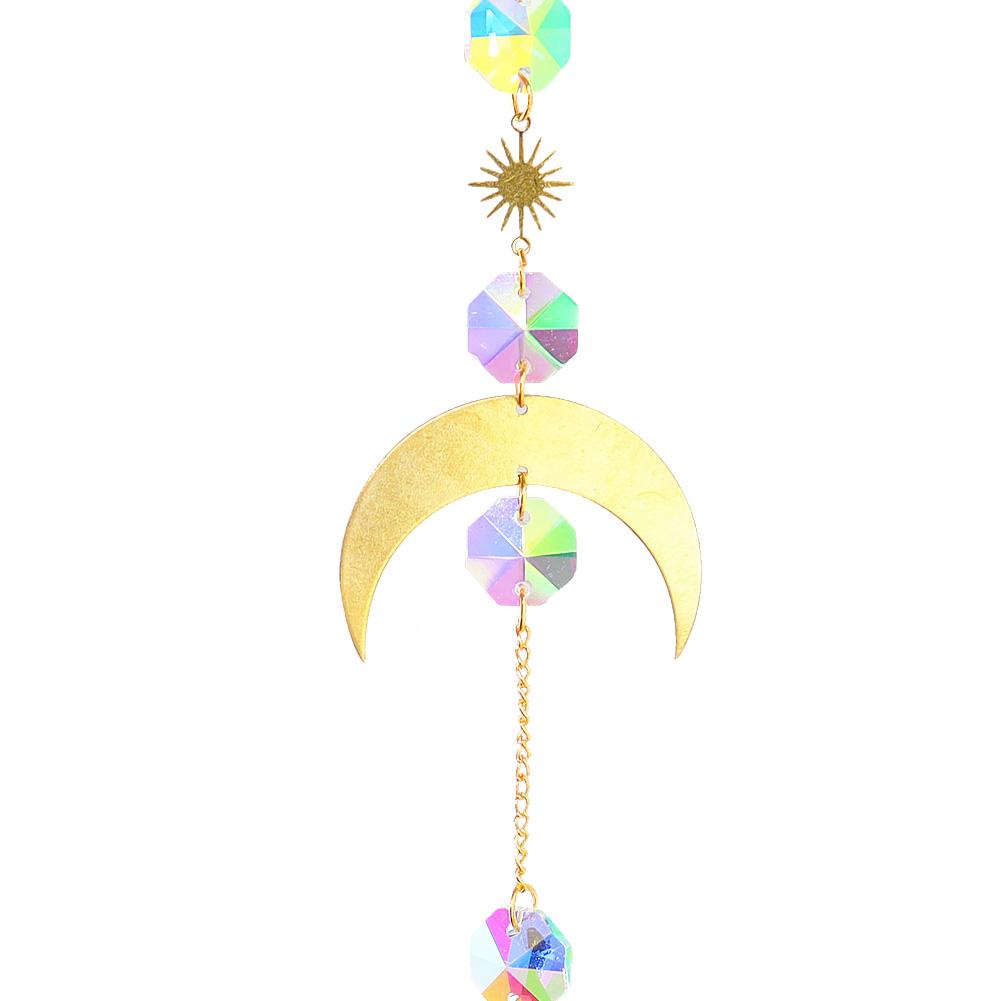 Crystal Star Moon Pendant Diamond Prisms Colorful Beads Hanging Pendant Wind Chime Home Lighting Accessory Decor