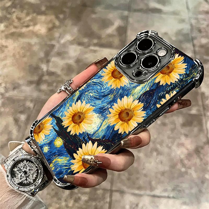 Starry Night Van Gogh Art Soft Phone Case For iPhone 15 16 17 Air 14 Pro Max 16E Plus 13 12 Mini Plating Anti-Fall Fundas