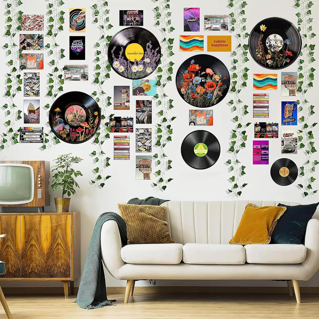 Bimkole Hippie Decor, Wall Aesthetic Records Vintage Ornament, Posters for Room Aesthetic - Record Theme for Bedroom Living Room Art Display Rock,