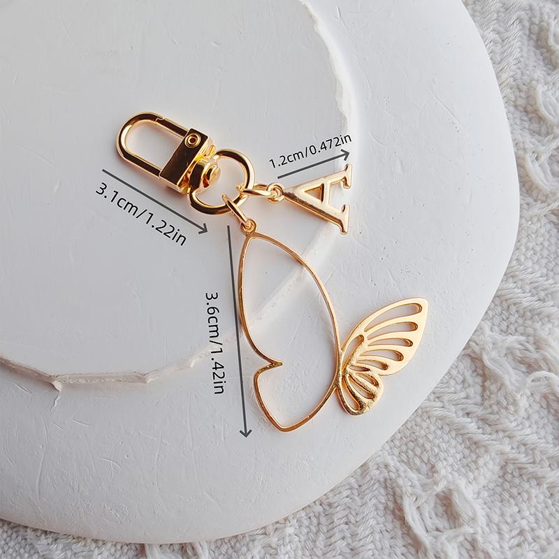1PC Alphabet Luxury A-Z Fashionable Keychain Vintage Alloy Artistic Gold Hollow Butterfly Elegant