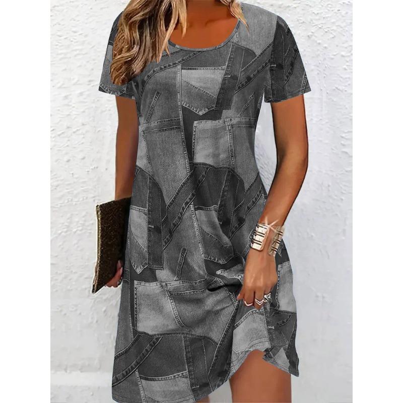 

Джинсовые платья свободного кроя большого размера с принтом для женщин 5XL серый