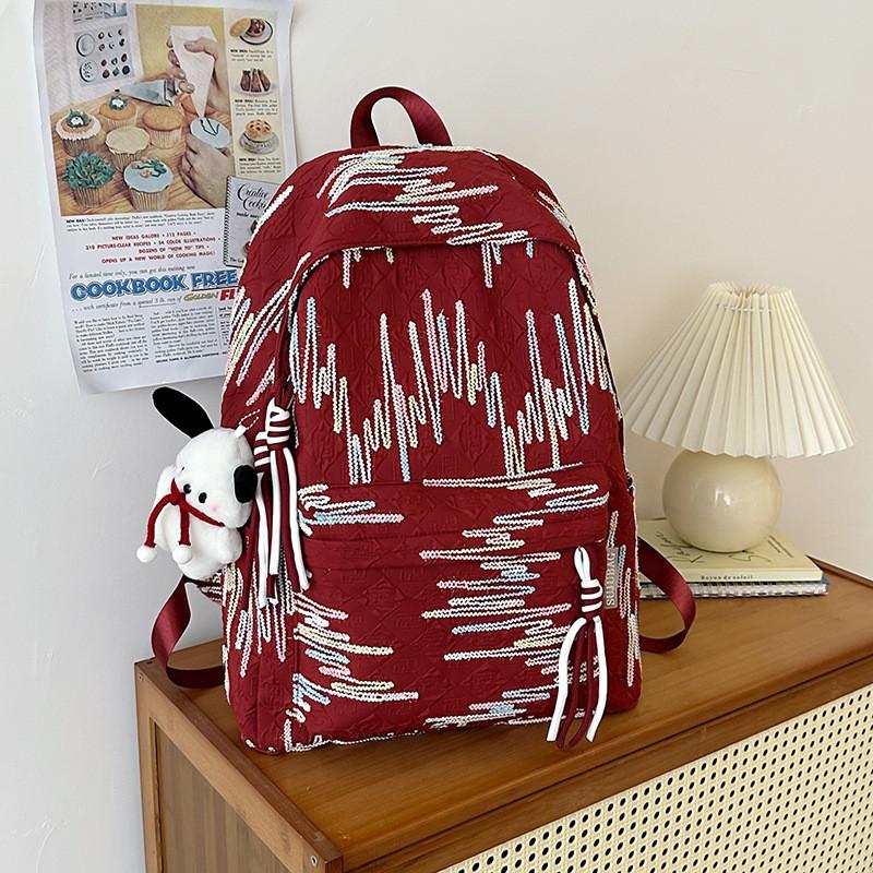 Fashionable High Capacity Waterproof Backpack Lightweight Striped Design красный