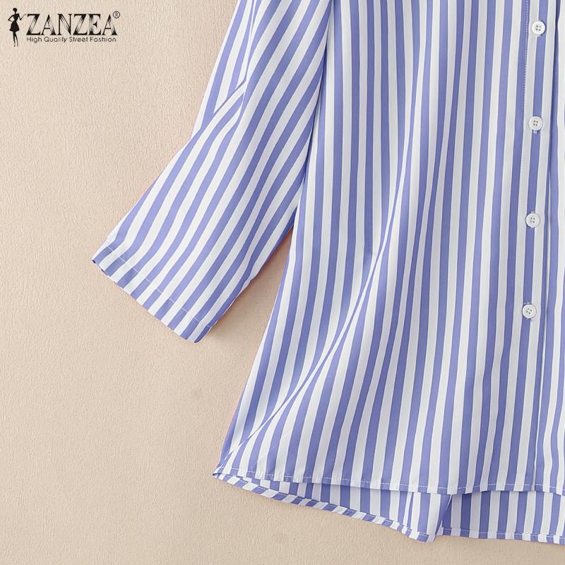 ZANZEA Women Turn Down Collar Long Sleeve Stripe Blouse