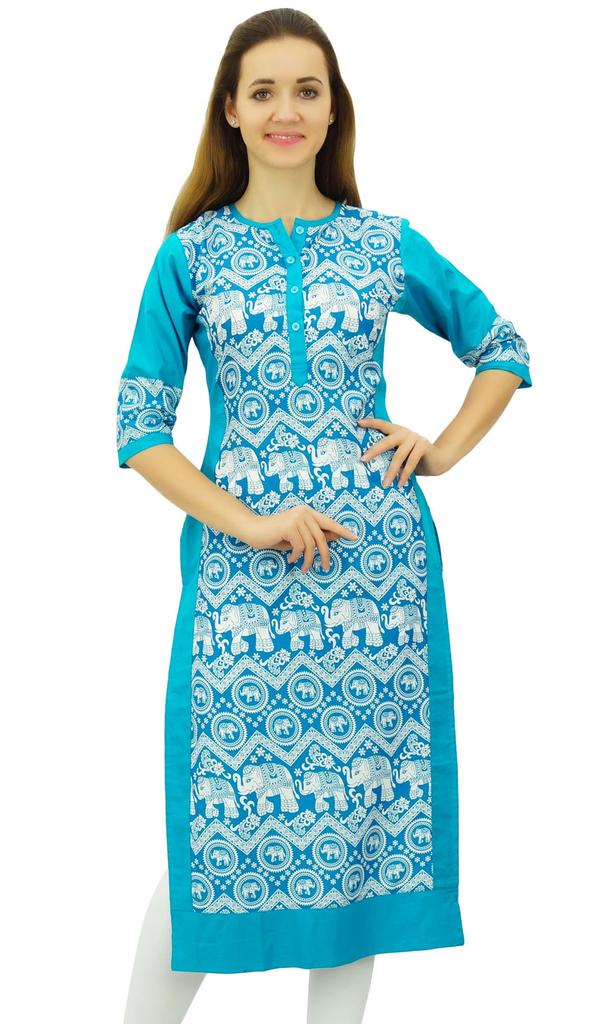 Phagun Women's Designer Straight Black Kurta 3 4 Sleeve Printed Casual