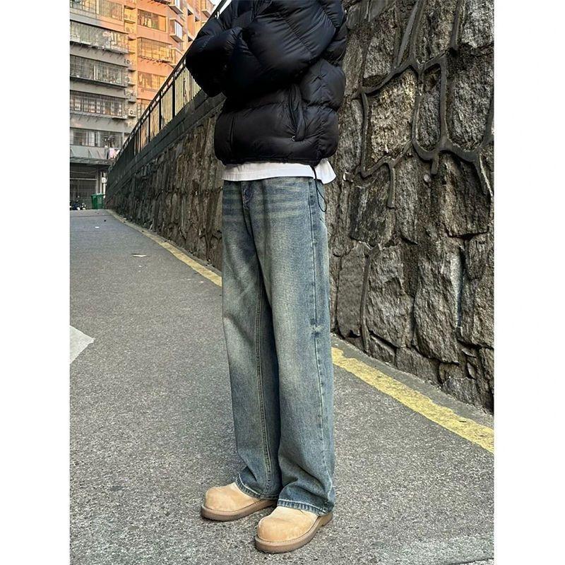Retro Blaue Jeans Herren Große Größen Hosen Amerikanischer High Street Locker Gerades Bein Bootcut Hosen