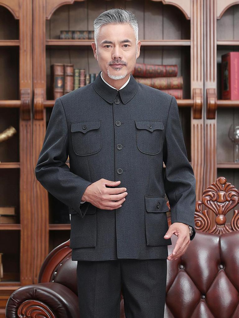Herren Klassischer Zhongshan Anzug: Traditionelle chinesische Jacke für Mittelalte und Ältere - Frühlings-, Herbst- und Winterstile.