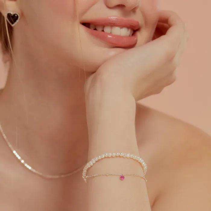 (Set) Pearl and Petite Cubic Ball Chain Bracelet SE0162