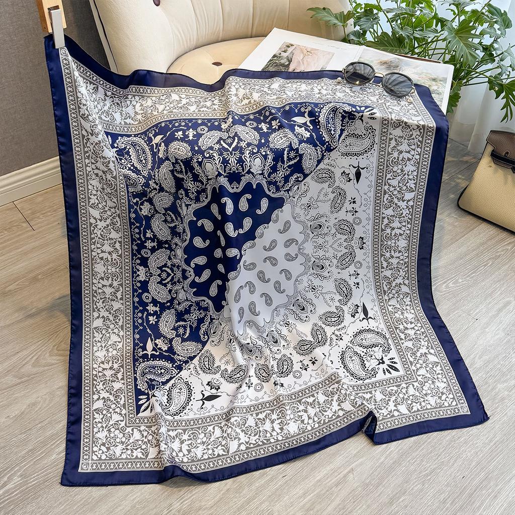 Simulation Silk Scarf Printed Large Square Scarf Women'S Fashion Cashew Nut Scarf Women'S Travel Decoration Beach Towel