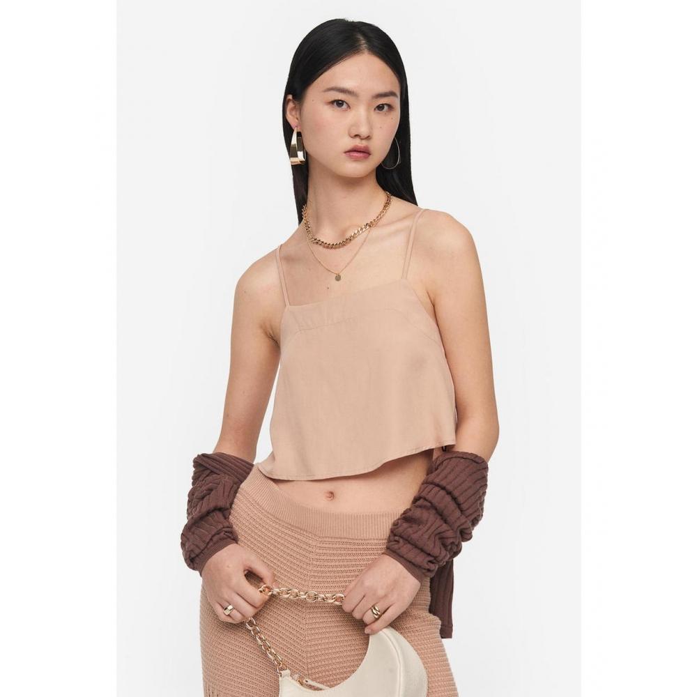 

H&M Tie Detail Cropped Strap Top Beige Pink 1171082001