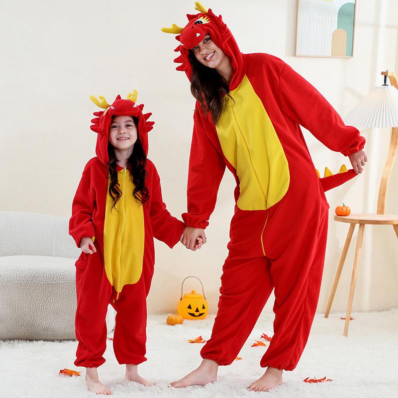 Kids Cartoon Animal Onesie Hooded Fleece Pajamas Cozy One Piece Homewear Sleepwear 4Y