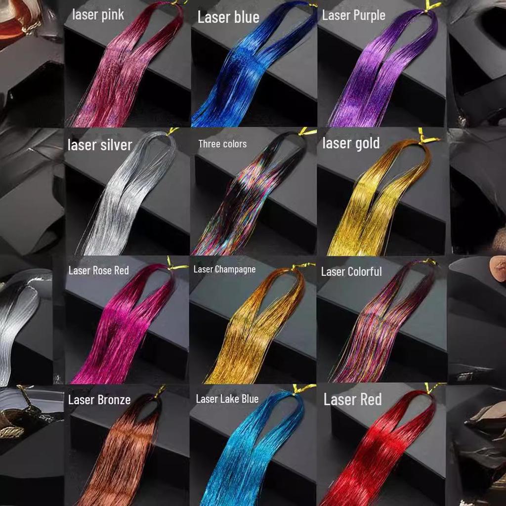 Gold Shiny Tinsel Hair Extensions - Laser-Cut, Colorful, Metallic Threads for Seamless Styling