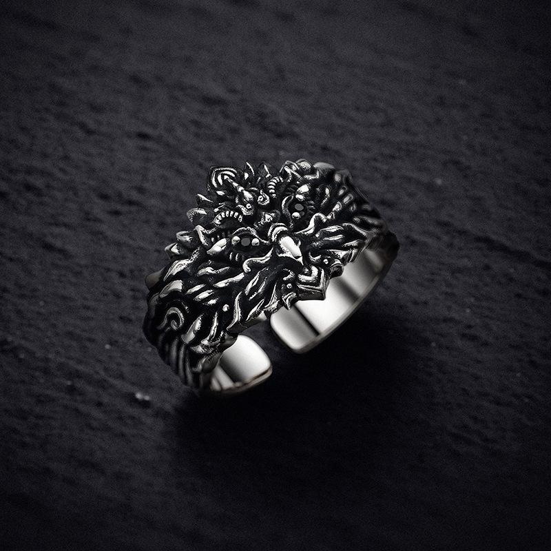 Мужское регулируемое ретро-кольцо Yin Taifei «Великий Рок» - Высококлассный акцентный аксессуар Adjustable