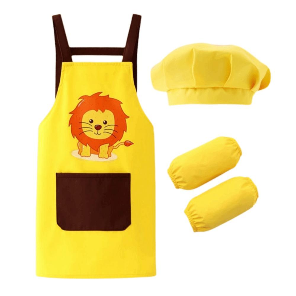 New Cartoon Kids Apron Waterproof Hat Painting Apron Chef Cap Arm Sleeve Children s Bib Painting