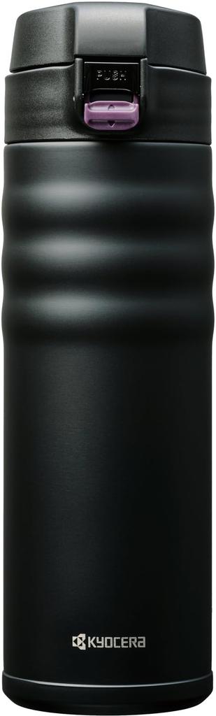 Kyocera CERAMUG CeraMug Black Water Ceramic Coffee Ceramic Vacuum Keeps Drinks Hot or Model Bottle, 500ml, Mug, One-Touch Closure, Interior,