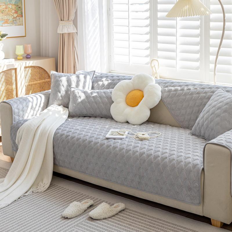 Crystal Velvet Sofa Cover Plush Solid Color Sofa Covers Living Room Modern Non-slip Corner Sofa Cushion Thickening Couch Covers