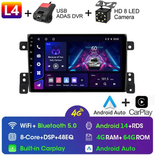 9 Inch 2 Din Car Radio for Suzuki Grand Vitara Escudo 2005-2015 Multimedia Android with Frame Carplay Autoradio Stereo