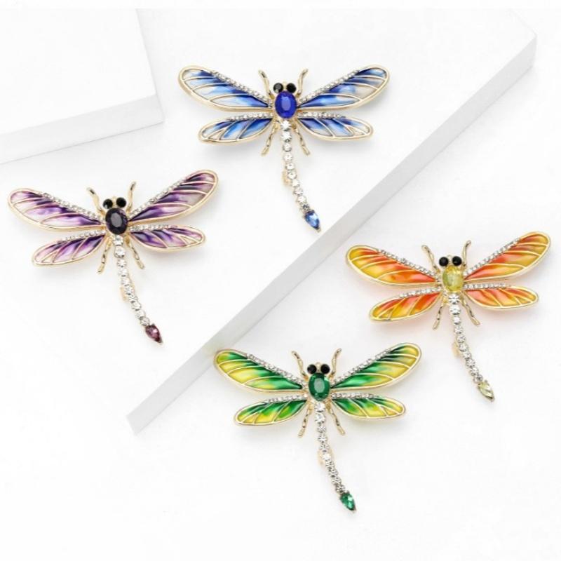 Fashion Alloy Enamel Dragonfly Brooch High-End Versatile Rhinestone Animal Brooch Women'S Clothing Corsage Jewelry Accessory