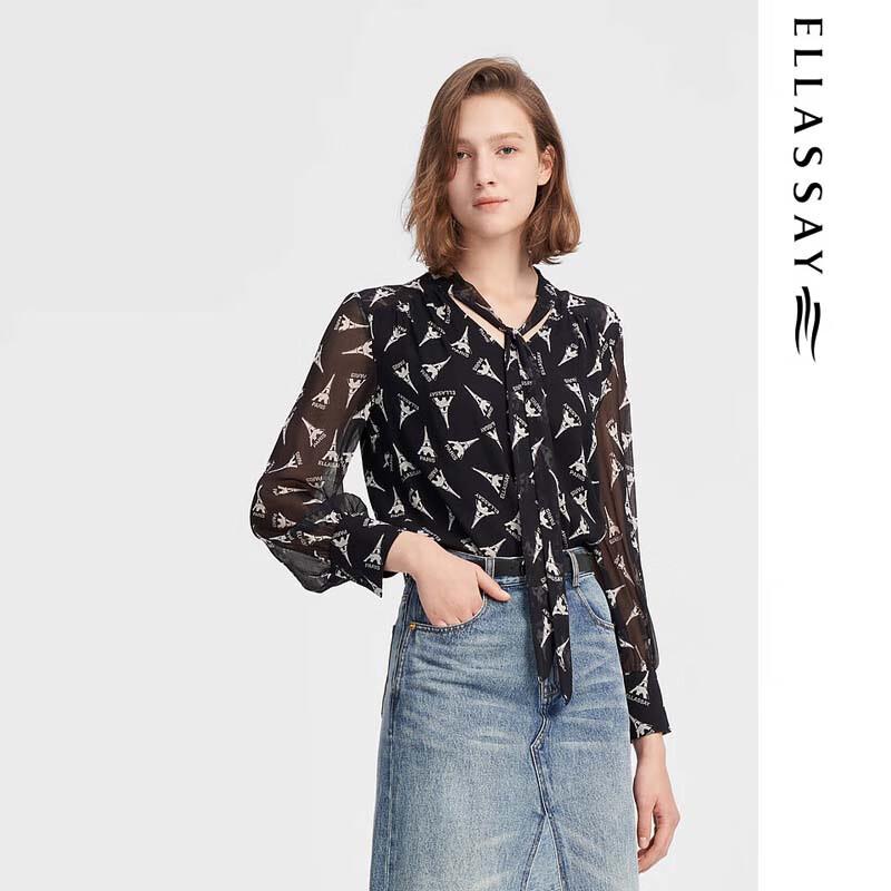 ELLASSAY Women s Silk French Print Shirt M