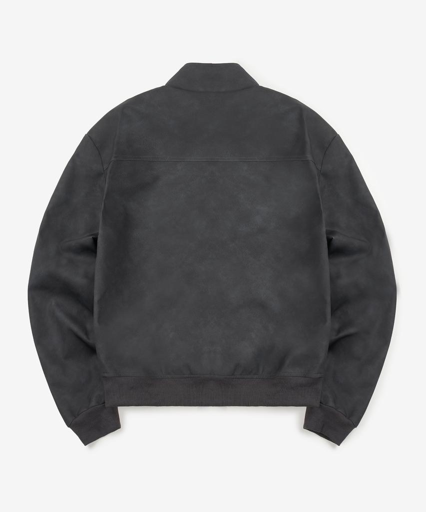 THEY Suede Leather Track Jacket_Charcoal Black