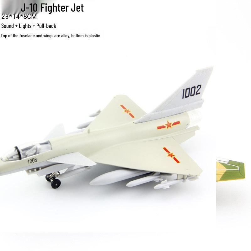 J-10 Alloy Military Fighter Model with Pull-Back, Sound, and Light Features - Children s Toy 51403B with Stand.