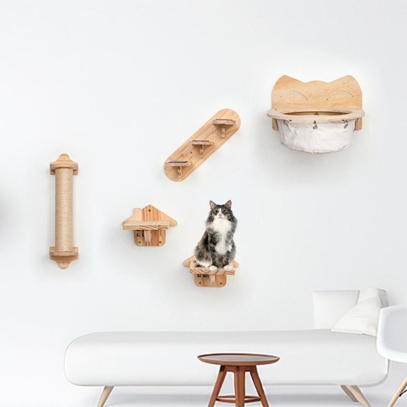 Corner Mounted Cats Shelving System Vertical Climbings Shelf Space With Reinforced Wood Panel Secure Wall Installation