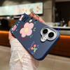 Cute Carton Flower Pattern Leather Texture Slim Soft Case For iPhone 16 Pro Max 15 14 Pro 13 12 11 Matte Lens Protection Shockproof TPU Phone Cover