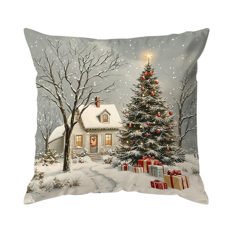 Christmas Winter Village Decorative Pillow Cover 18X18 Inch Pillow Cover Throw Cushion Cover For Home Car Sofa 1Pc