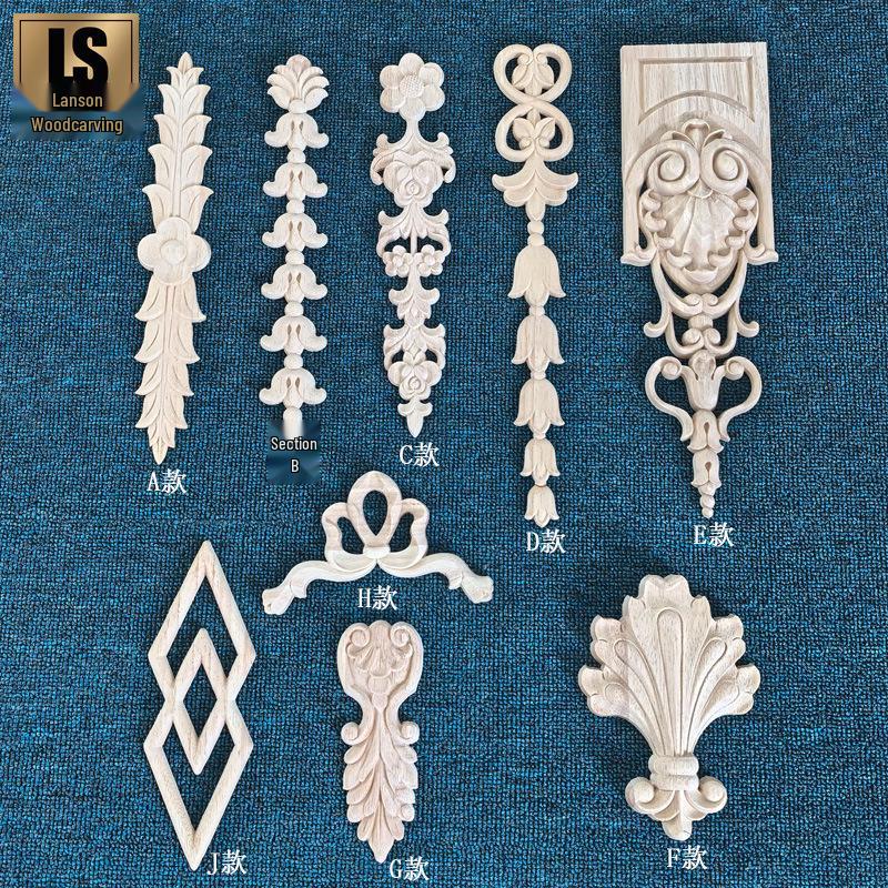 European Style Solid Wood Carved Floral Wall Panel Decoration Model J: 20x7 cm