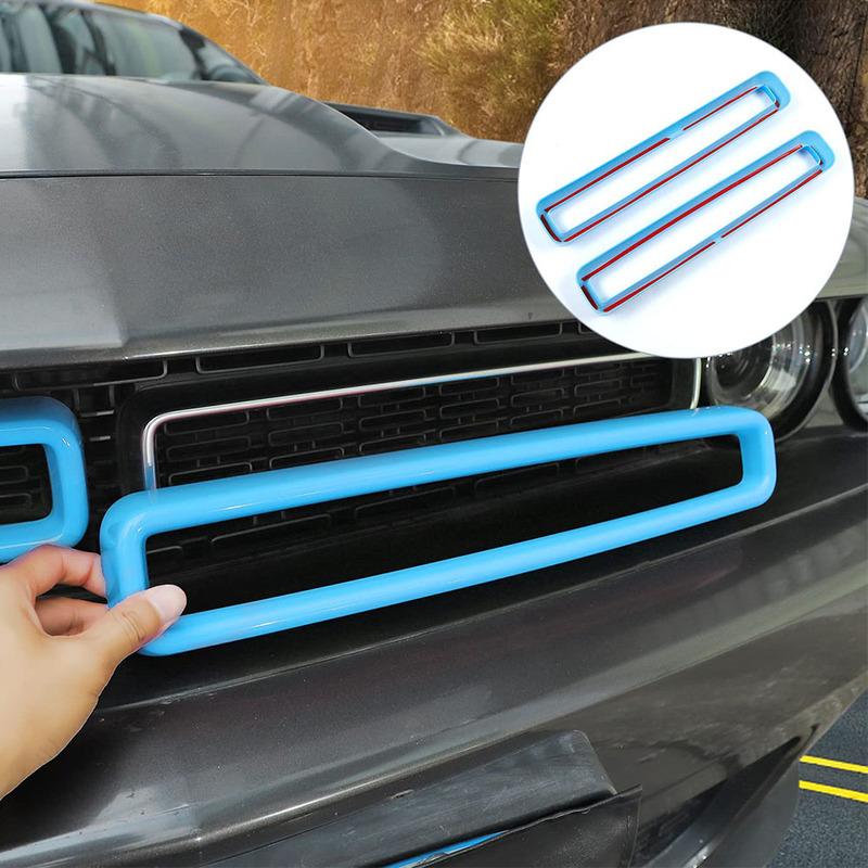 2 Stück Frontgrill Gitter Abdeckung Zierleiste für Dodge Challenger 2015- Schwarz Rot Blau Gelb