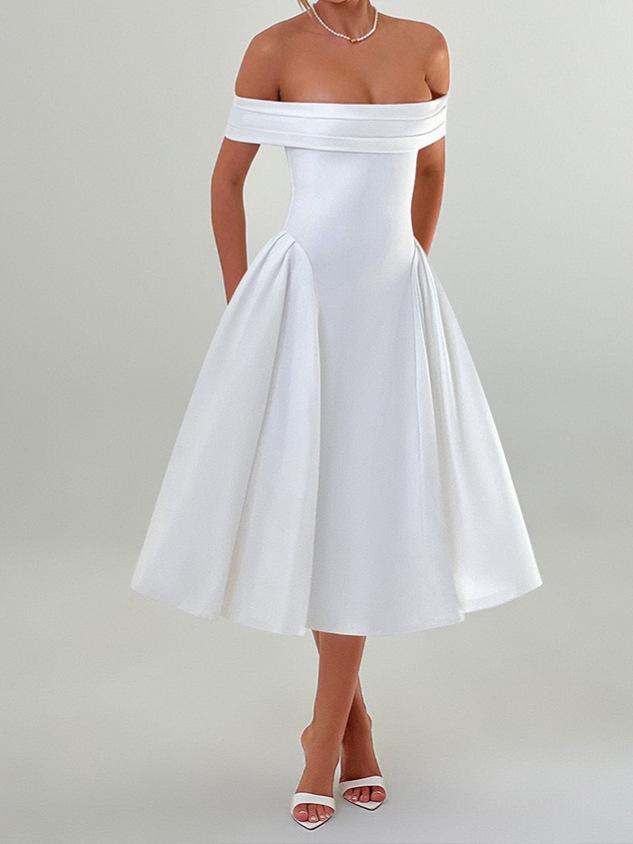 2025 Spring Fashion Solid Color Off-the-Shoulder Backless Bandeau Dress for Women
