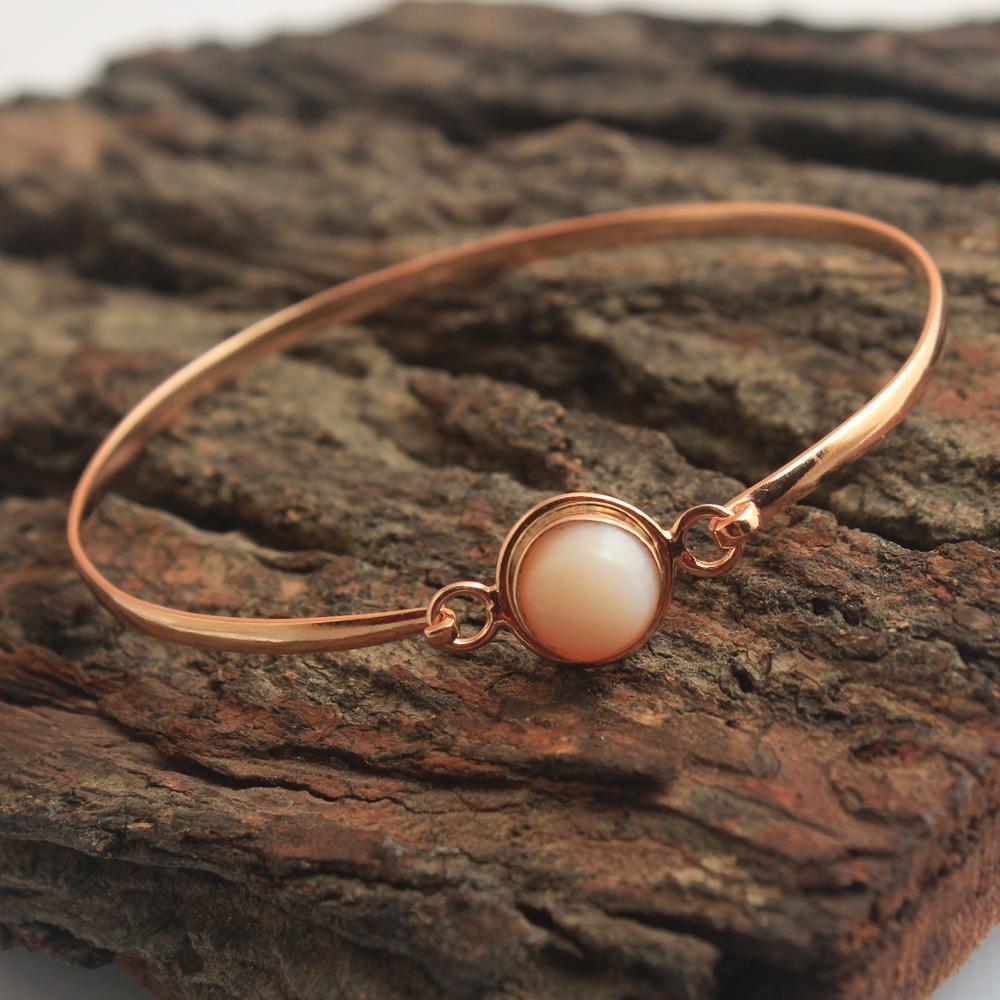 Pink Opal Gemstone 100% 925 Sterling Silver Women Jewelry Rose Gold Plated Bangle Bracelet