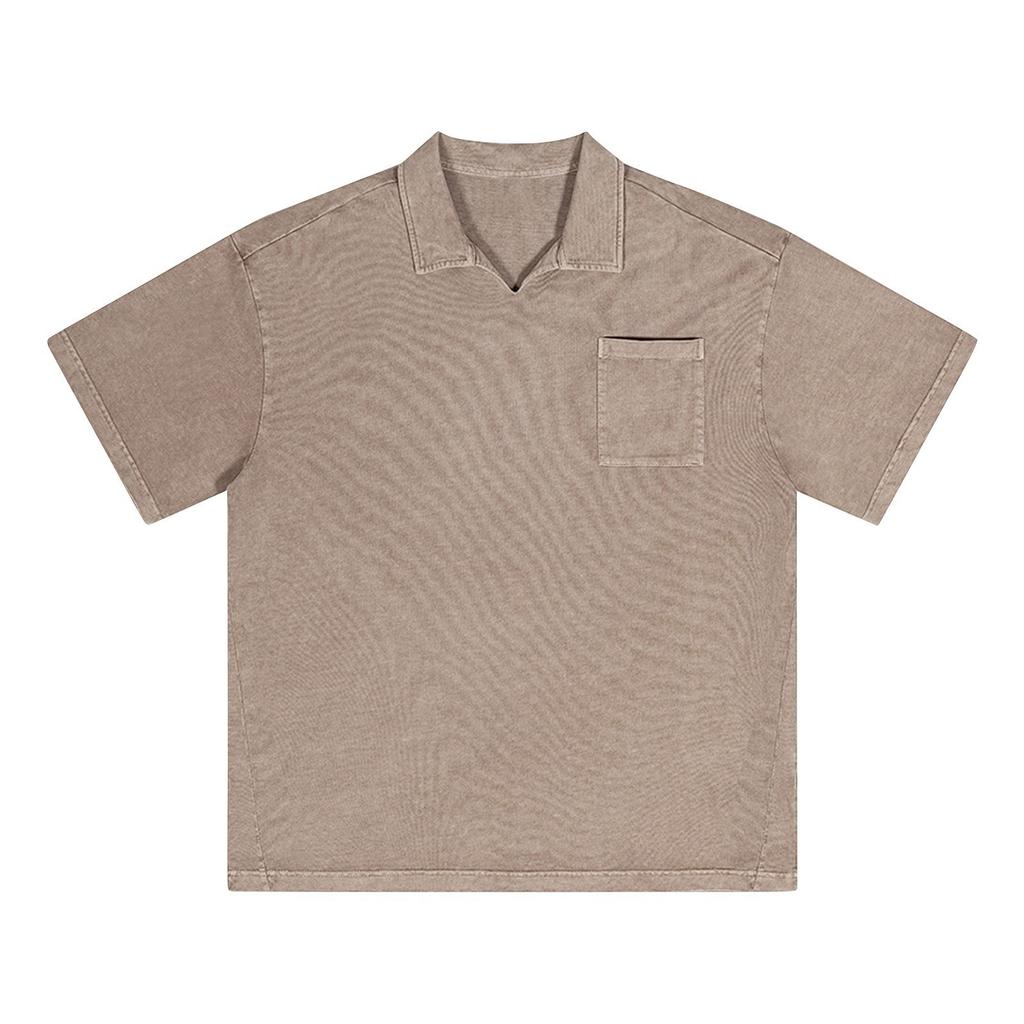 Men's Summer Solid Color Buttonless Lapel Loose Short Sleeve Top