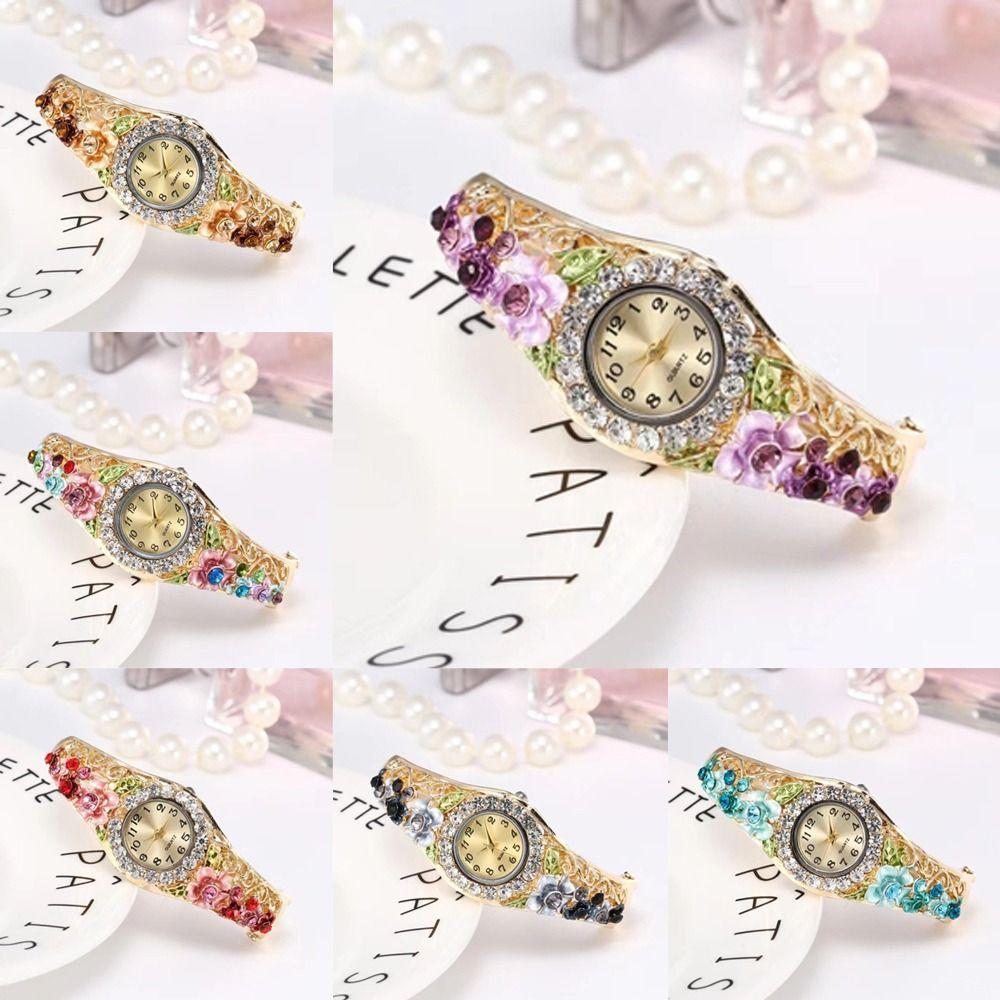 Fashion Retro Design Watches Elegant Flower Diamond Decoration Ladies Clock Casual Quartz Wristwatches Women