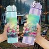1PC Dreamy Blue Watercolor Scene Print 750ml Color Plastic Sports Water Bottle Leakproof Flip Straw Lid Suitable for Sports Office Home Use