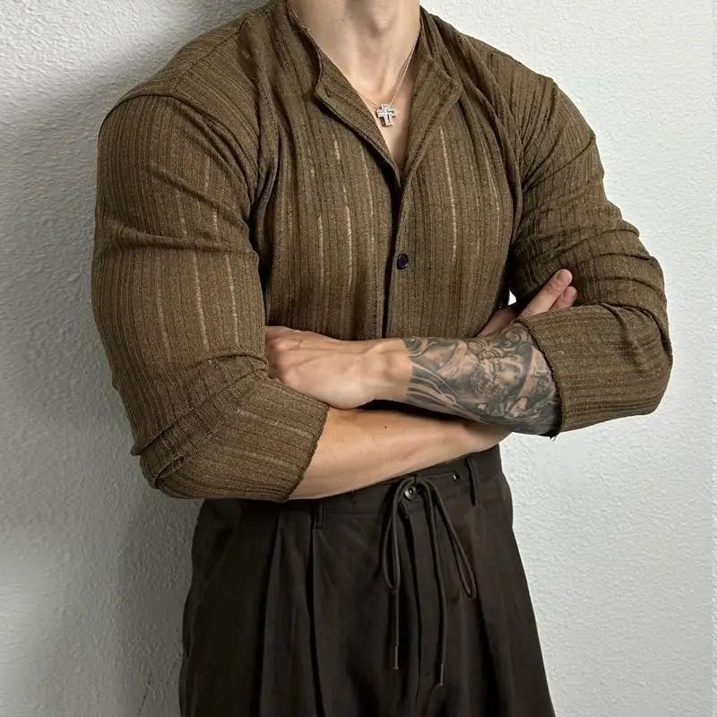 Koreansk Herr Enfärgad Ihålig Rundhals Lös Ledig Mångsidig Litterär Kofta