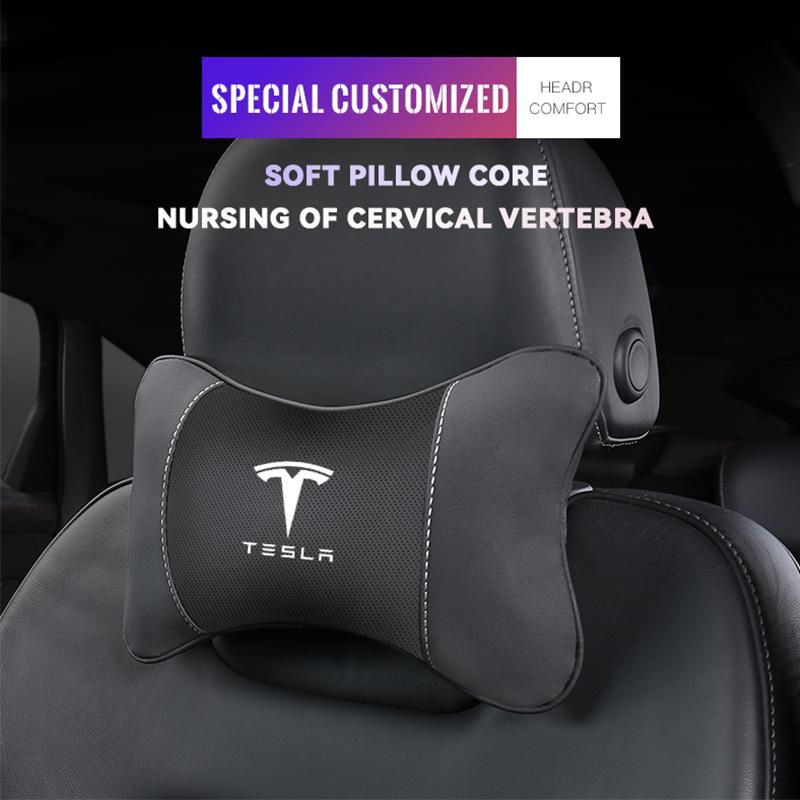 1Pcs Car Seat Headrest Auto Logo Neck Pillow For Tesla Model 3 Model Y Model S X Cybertruck Juguete Roadster Coil Bonina SpaceX