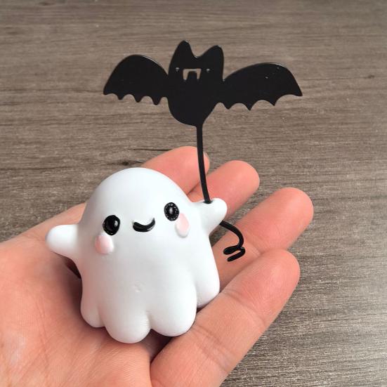 Halloweenská figurka ducha Mini roztomilý duch Netopýr Srdce Socha Pryskyřice Stolní ozdoby pro Domov Kancelář Stolní dekorace