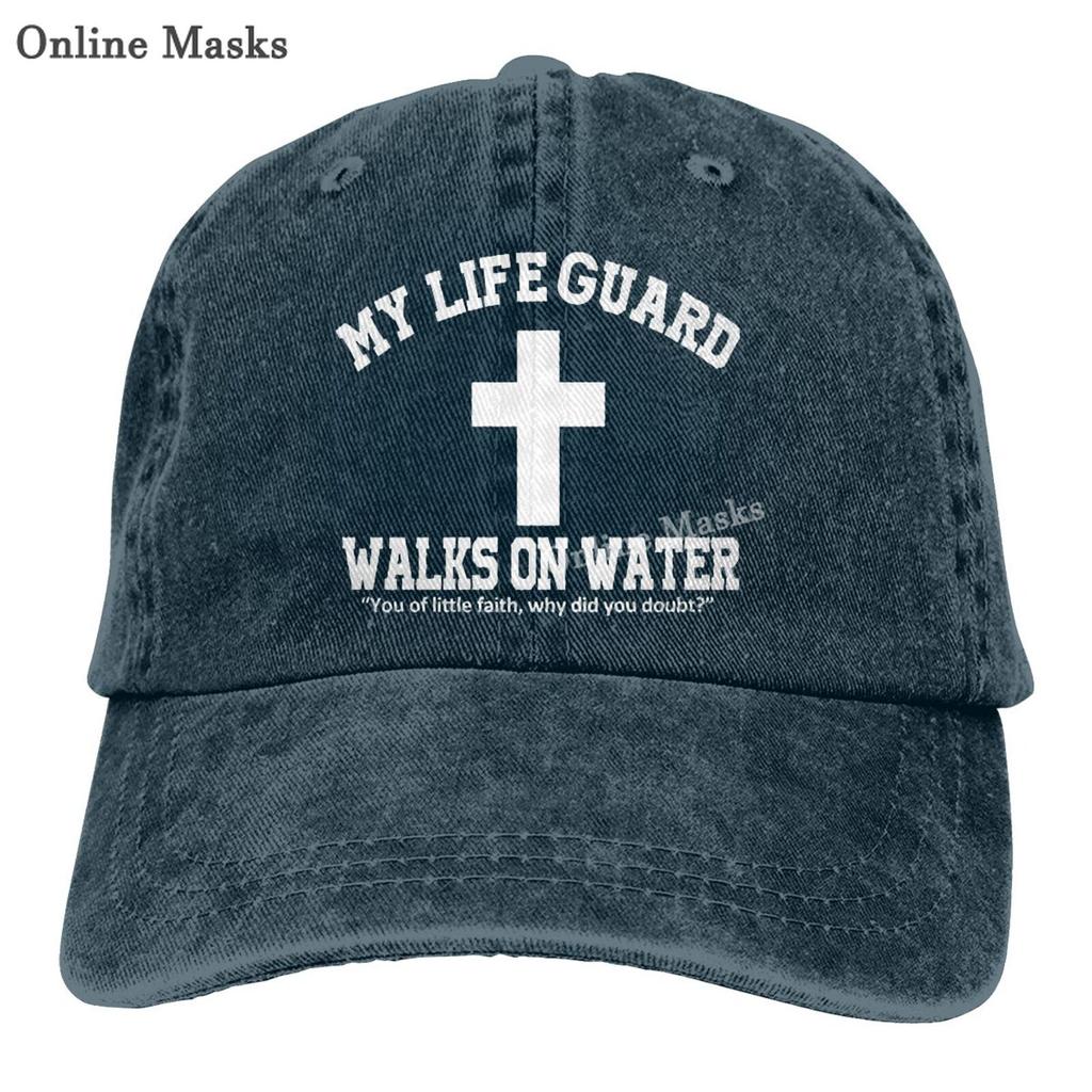 Denim Cap My Life Guard Walks On Water Christian Easter Religious Baseball Dad Cap Classic Adjustable for Unisex Women Hats