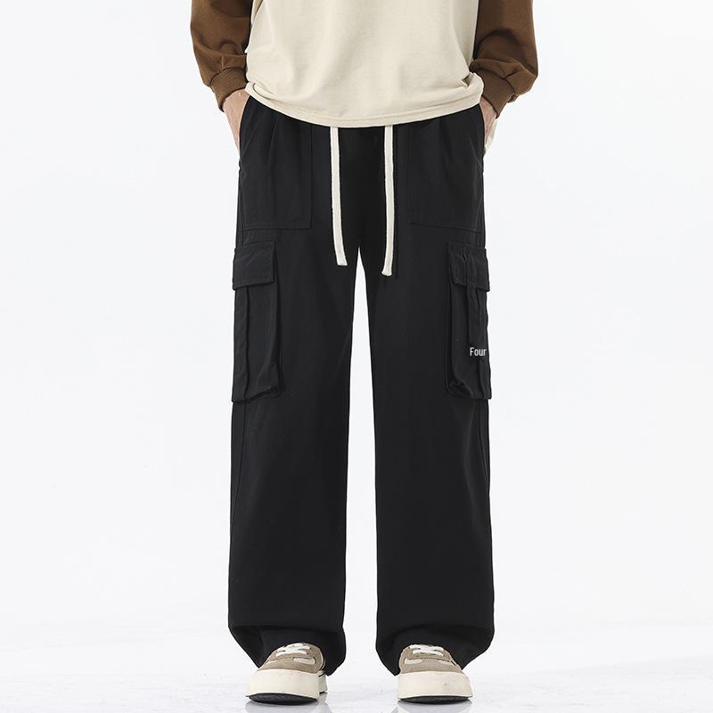 LKTM Men's Retro Multi-Pocket Cotton Drawstring Overalls - Loose Fit Casual Pants