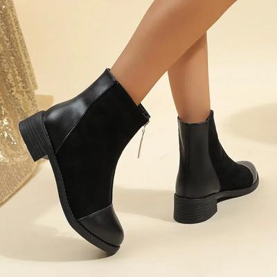 Sapatos Femininos Botas Femininas Concisas de Alta Qualidade com Zíper Frontal Botas Modernas Femininas Biqueira Redonda Costura Sapatos de Salto Baixo Feminino